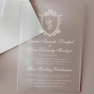 Invitations En Acrylique Mariage Armoirie Florale Charbon Classique Monogra