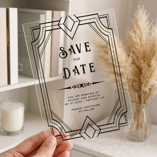 Invitations En Acrylique Mariage Art Déco Ligne Géométrique Enregistrez la 
