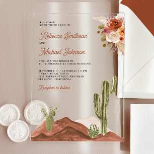Invitations En Acrylique Mariage au Cactus Floral Terracotta