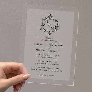 Invitations En Acrylique Mariage au Monogramme Elégant de Crête