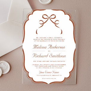 Invitations En Acrylique Mariage au Ruban Coquette en Terracotta