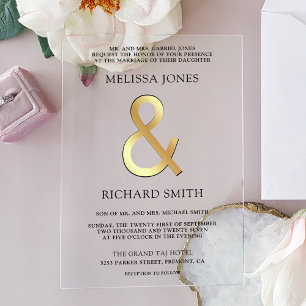 Invitations En Acrylique Mariage au signe de l'esperluette dorée