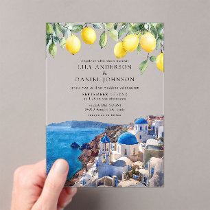 Invitations En Acrylique Mariage aux citrons à Santorin Grèce