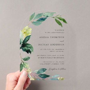 Invitations En Acrylique Mariage aux Feuilles Vertes Luxuriantes