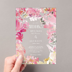 Invitations En Acrylique Mariage aux fleurs rose et blush
