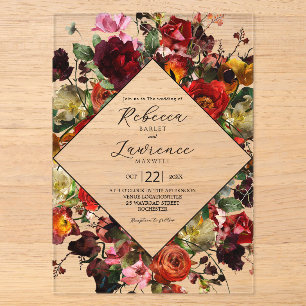 Invitations En Acrylique Mariage aux fleurs sombres et élégantes