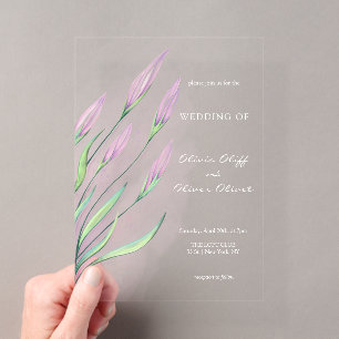 Invitations En Acrylique Mariage aux Lys Violets Doux