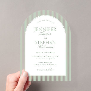Invitations En Acrylique Mariage aux rayures vert sauge