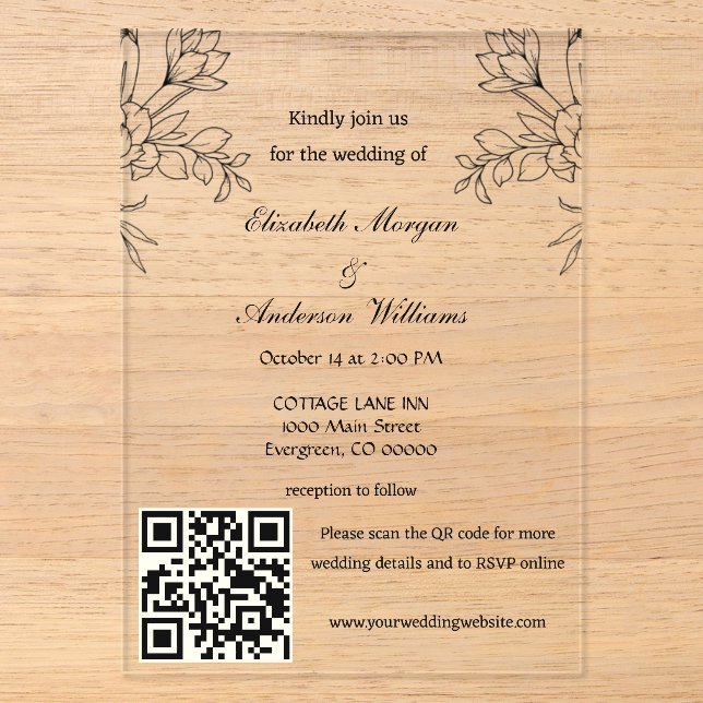 Invitations En Acrylique Mariage avec code QR moderne  (Recto)