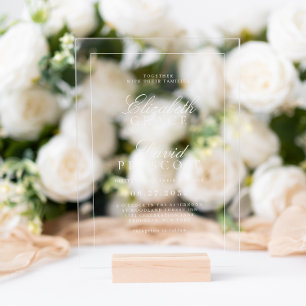 Invitations En Acrylique Mariage blanc argent ancien moderne