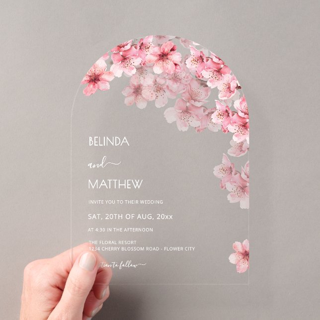 Invitations En Acrylique Mariage Blanc Cerisier en Fleur (In situ (ordinateur de poche))