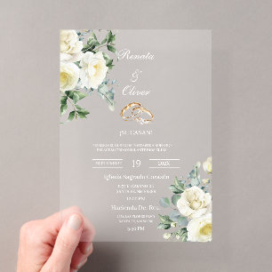 Invitations En Acrylique Mariage blanc en verdure acrylique