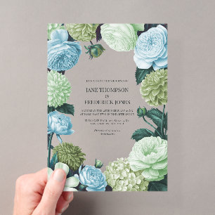 Invitations En Acrylique Mariage Bleu Arctique, Pin givré et Mousse de nuag