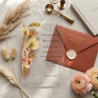 Invitations En Acrylique Mariage Bohème à la Palme Dorée