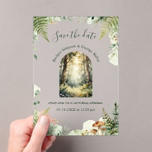 Invitations En Acrylique Mariage bohème aquarelle forêt verte