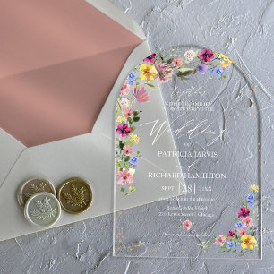 Invitations En Acrylique Mariage Bohème aux Fleurs Sauvages