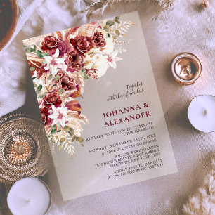 Invitations En Acrylique Mariage Bohème Burgundy et Terracotte Clair et Aud