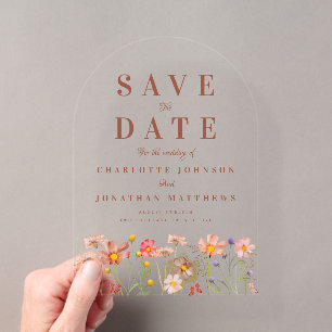 Invitations En Acrylique Mariage Bohème Champ de Fleurs Sauvages d'Automne 