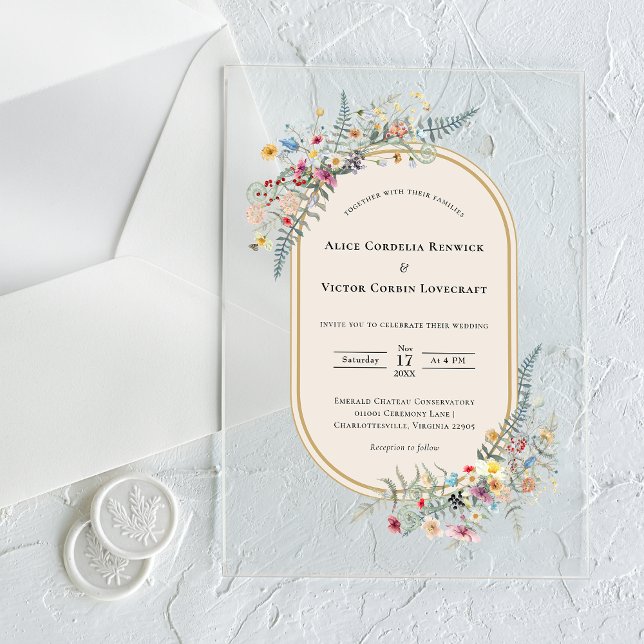 Invitations En Acrylique Mariage Bohème Fleur de Fougère Beige (Créateur téléchargé)