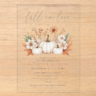 Invitations En Acrylique Mariage Bohème Floral Citrouille Automne