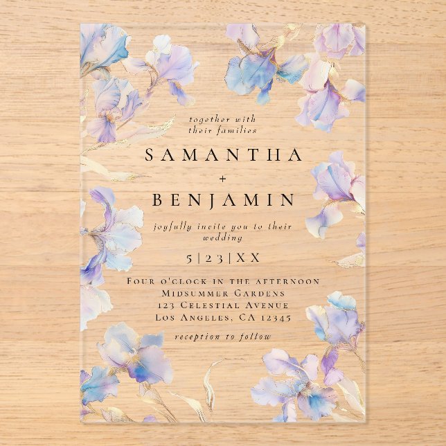 Invitations En Acrylique Mariage Bohème Iris (Recto)