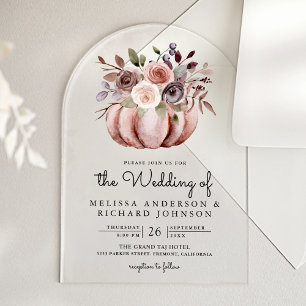 Invitations En Acrylique Mariage Bohème Neutre aux Fleurs de Citrouille