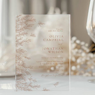 Invitations En Acrylique Mariage Bohème Terracotta Terreuse Moderne avec Fe