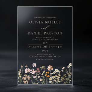 Invitations En Acrylique Mariage Boho Fleur sauvage Garden Taupe