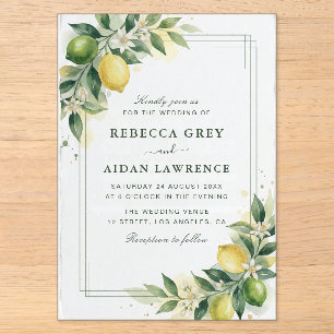 Invitations En Acrylique Mariage botanique au citron vert aquarelle
