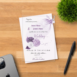 Invitations En Acrylique mariage botanique de fleurs violettes romantique