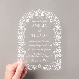Invitations En Acrylique Mariage Botanique Élégant Blanc