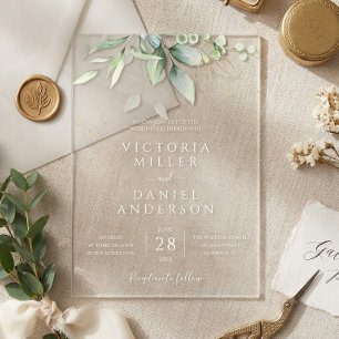 Invitations En Acrylique Mariage botanique Feuille Eucalyptus Green