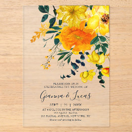 Invitations En Acrylique Mariage Botanique Floral Aquarelle Jaune Élégant