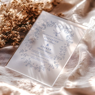 Invitations En Acrylique Mariage botanique floral bleu de style chinoserie