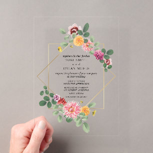 Invitations En Acrylique Mariage Botanique Floral Géométrique