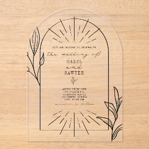Invitations En Acrylique Mariage botanique Line Art Arch