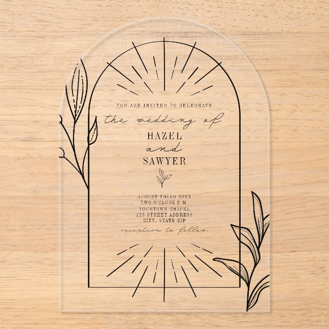 Invitations En Acrylique Mariage botanique Line Art Arch (Recto)