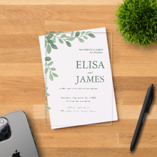 Invitations En Acrylique Mariage Botanique Minimaliste Personnalisé Vert Sa