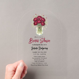 Invitations En Acrylique Mariage Burgundy Ranunculus Pot Mason Bridal Showe
