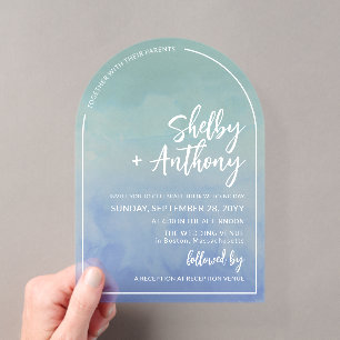 Invitations En Acrylique Mariage Cadre Arche Bleu Brume Océan
