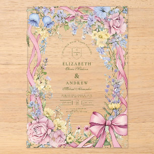Invitations En Acrylique Mariage cadre floral vintage