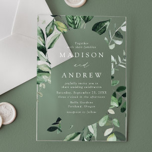 Invitations En Acrylique Mariage Cadre Ovale à Verdure Abondante
