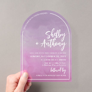Invitations En Acrylique Mariage Cadre Violet Violet Pastel Nuageux