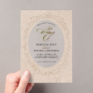 Invitations En Acrylique Mariage calligraphié avec cadre floral élégant