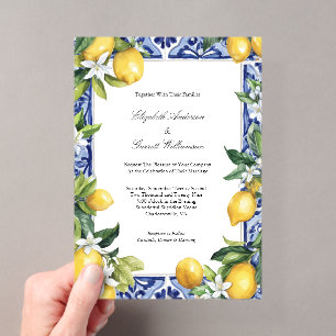 Invitations En Acrylique Mariage Carrelage Méditerranéen Citron Jaune Bleu