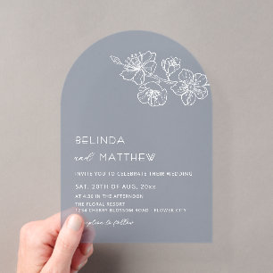 Invitations En Acrylique Mariage Casual Bleu Poussiéreux Fleurs Blanches