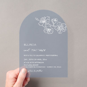 Invitations En Acrylique Mariage Casual Bleu Poussiéreux Fleurs Blanches