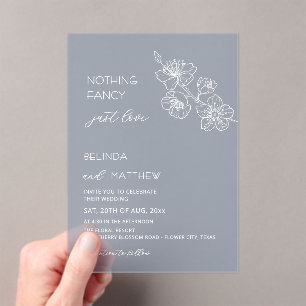 Invitations En Acrylique Mariage Casual Bleu Poussiéreux Fleurs Blanches