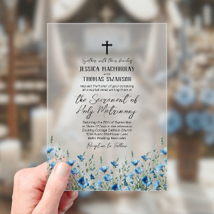 Invitations En Acrylique Mariage Catholique Moderne avec Fleurs Sauvages Bo