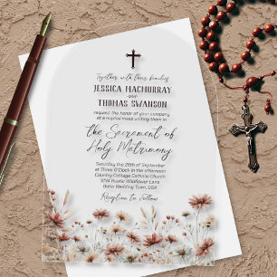 Invitations En Acrylique Mariage catholique moderne Bohème rustique avec fl